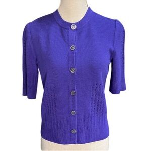St. John Collection NWT Purple (Iris) Button-Up Short Sleeve Sweater Top - P